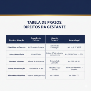 Tabela de prazos de estabilidade da gestante CLT